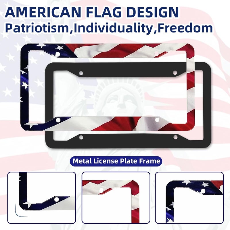 LIN KANG American Flag License Plate Frame Holder - 2 Pack Universal Aluminum Matte Stripe US Flag Gloss Patriotic Car Plate Frame Covers with Free Screws Fasteners Caps - Image 5